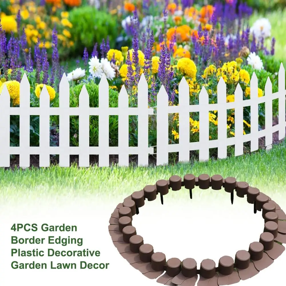 

4PCS Garden Border Edging Garden Fence Plastic Decorative Garden Lawn Lawn Edging Plant Border Decor Lawn Imitation Fence