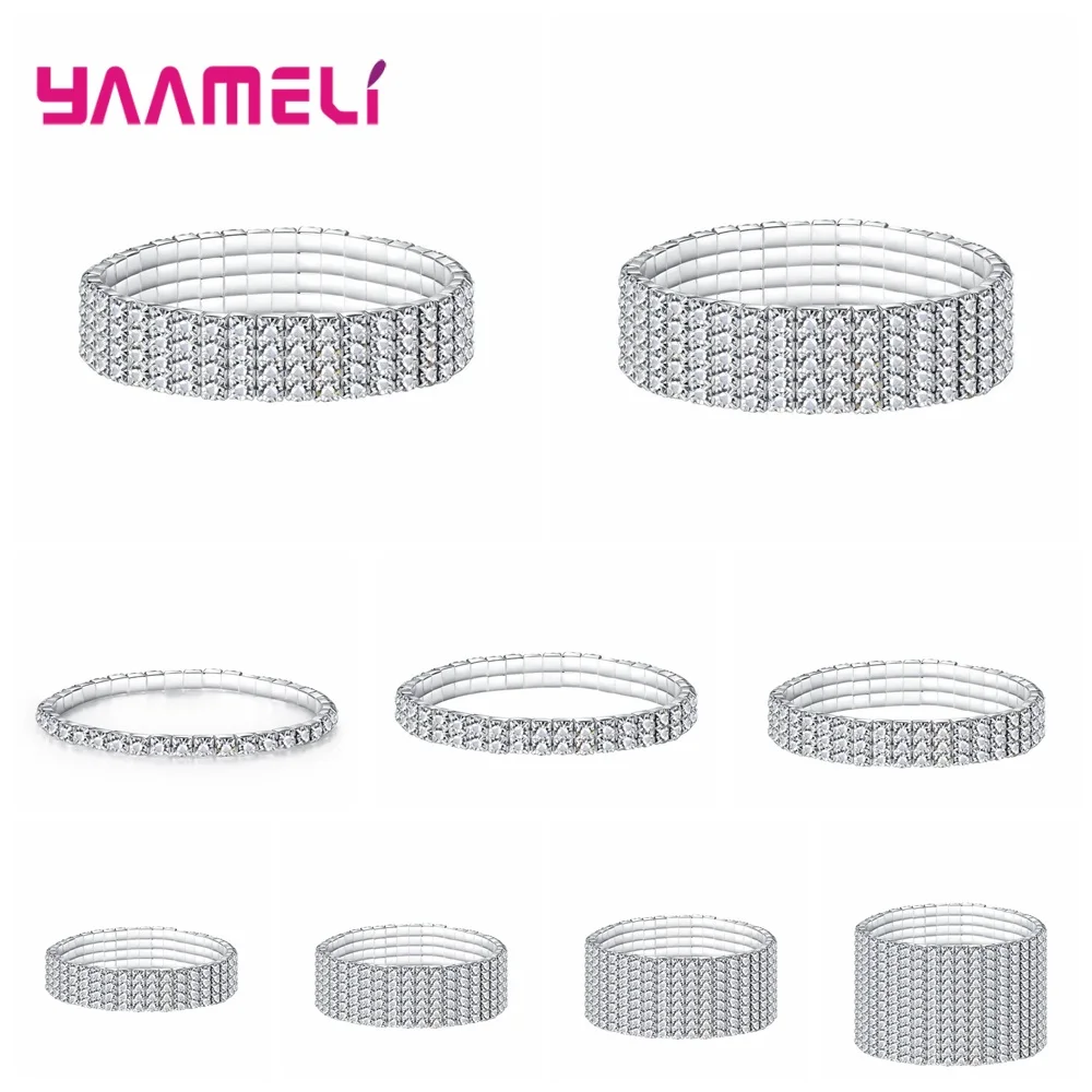 Браслеты Женские Стрейчевые из серебра 925 пробы с кристаллами | Украшения и