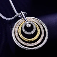 fashion design circles big pendant necklaces for women rhinestone silver gold color sweater chain long necklace jewelry gift