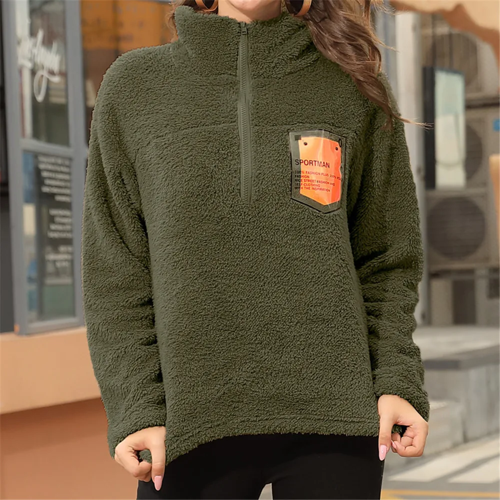 

Sweatshirt Women Half Zip Loose Blanket Hoodie Casual Daily Warm Fleece Female Tops