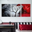 Печать на холсте HD, картина с рисунком 3 Union Cloud Tree, красные и белые кучевые облака, наклеенная на стену, украшение для гостиной
