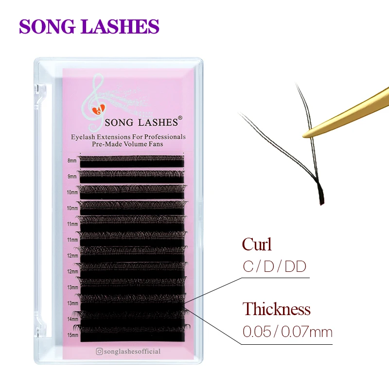 

SONG LASHES C D curl 8-15mm saving time premade fans Y stype eyelash extensions for Professional and tiro matte soft natur