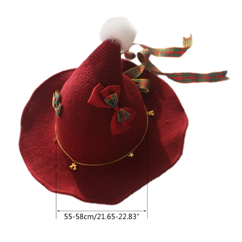 

Womens Girls Knitted Lolita Hat with Faux Fur Pom Lace Bow Ribbon Warm Knit N1HA