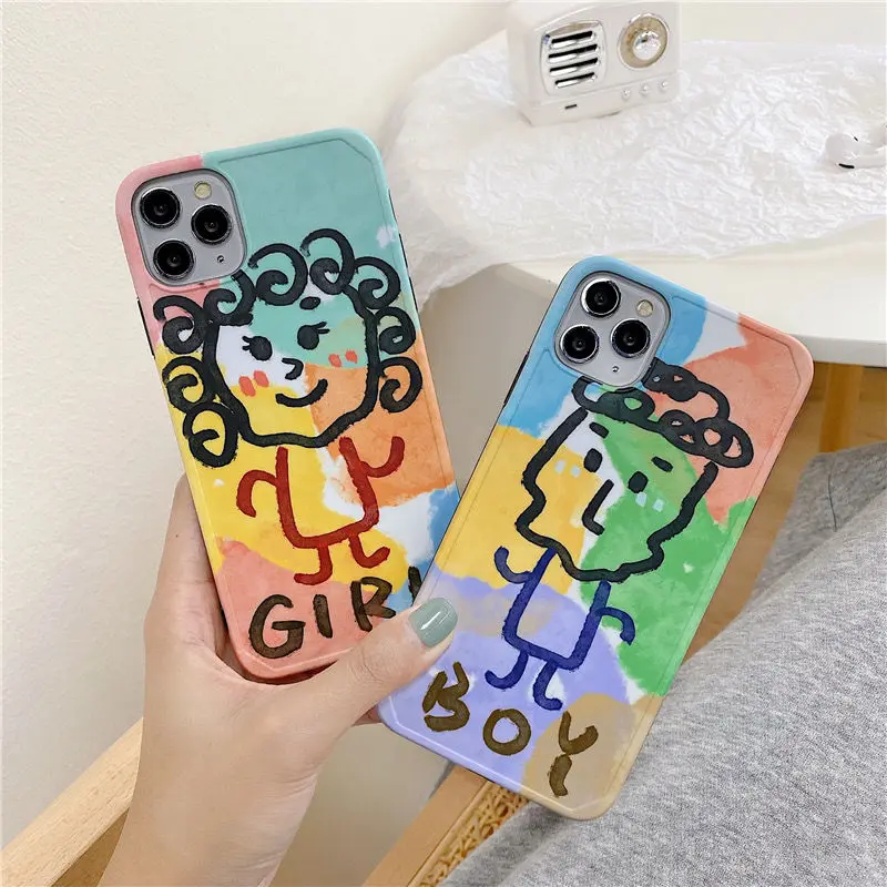 

OEING Couples Phone Case For Iphone 11 12 Pro Max 7 8 X XS Max Mini XR SE Soft Silicone Exquisite Graffiti Shockproof Case Cover