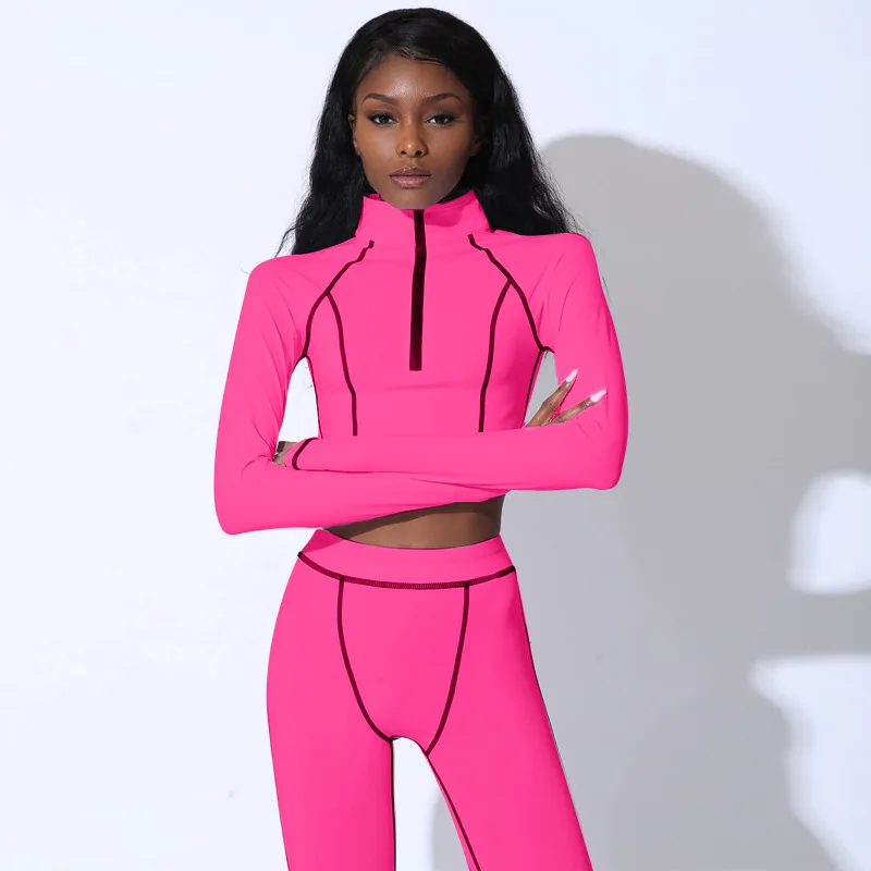 

2 Piece Set Women Seamless Long Sleeve Yoga Sets Workout Clothes for Women High Waist Sports Legging Long Sleeve Top NVYJ164