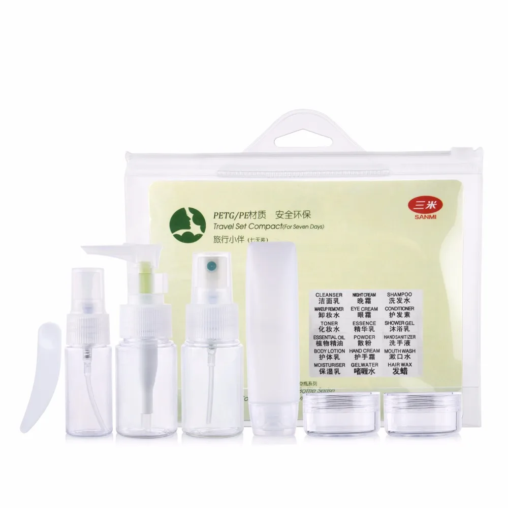 Дорожная бутылка Косметическая упаковка Наборы 7 в 1 Набор пусто ПЭТ шампунь