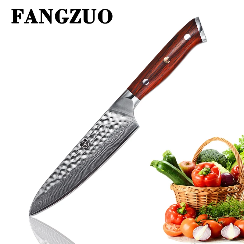 FANGZUO 3 шт. наборы кухонных ножей японский кованый Дамасская сталь шеф-повара сантоку ножи из нержавеющей стали палисандр ручка нож шеф-повара - Цвет: 5 inch Utility Knife