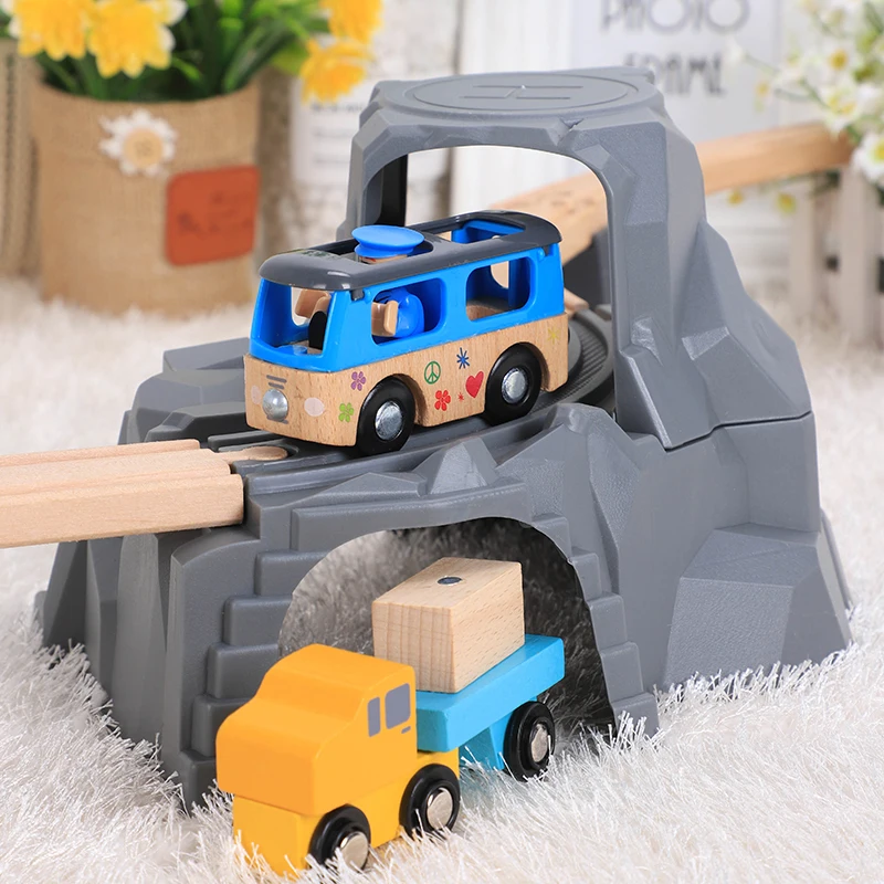 Пластиковый серый двойной туннель деревянная дорожка для поездов аксессуары