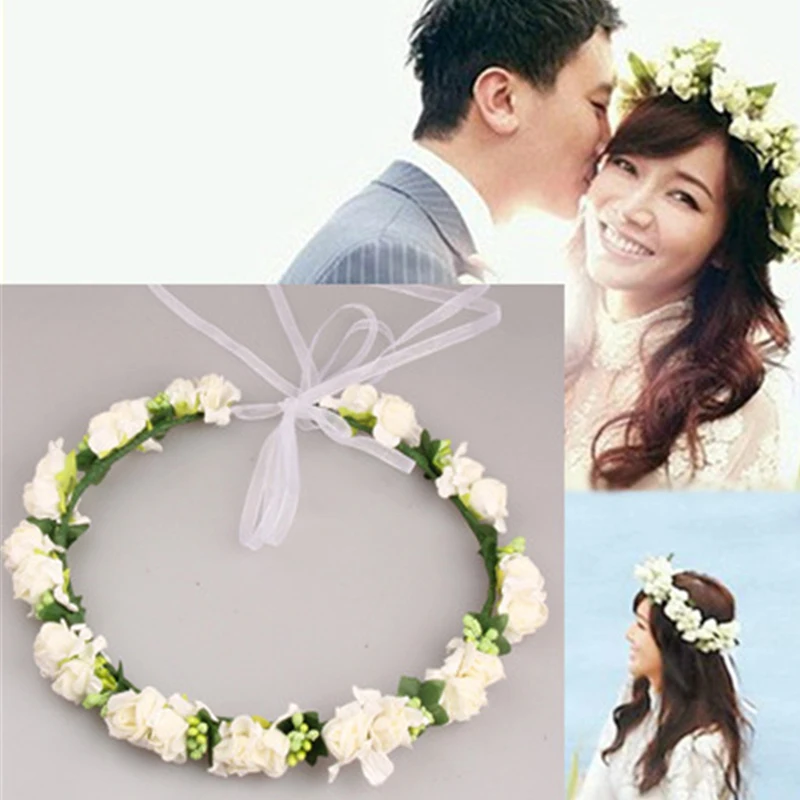 

Adjustable Handmade Fabric Wreath Head Wear For Wedding Decorations Flower Crown Bride Hair Accessories Flower Wreaths