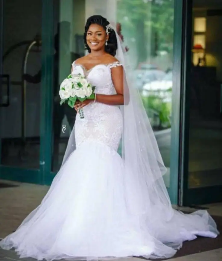 

Винтажные Африканские свадебные платья-русалки 2021с открытыми плечами vestido de noiva размера плюс кружевное свадебное платье со шлейфом для неве...