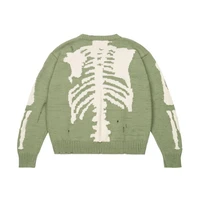 streetwear green loose skeleton bone printing sweater men woman good quality high street damage hole vintage knit sweater