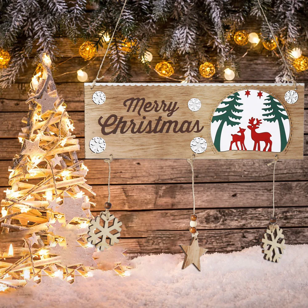 

Handmade Christmas Double Deer House Pendant Elk Wooden English Alphabet Hanging Wooden Sign Christmas Tree Ornaments