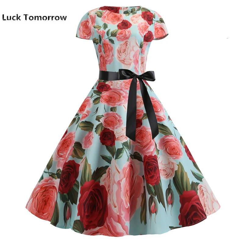2019 повседневное женское платье 50S 60S рокабилли Свинг пинап Vestidos с коротким