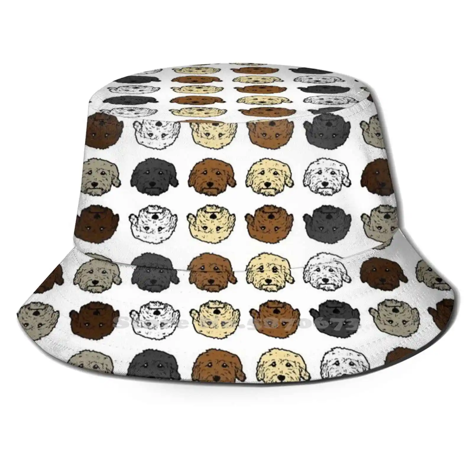 

Mini Doodle Dog Heads-Up And Down Doodles On White-Doodle Dog Colors Fishing Hunting Climbing Cap Fisherman Hats