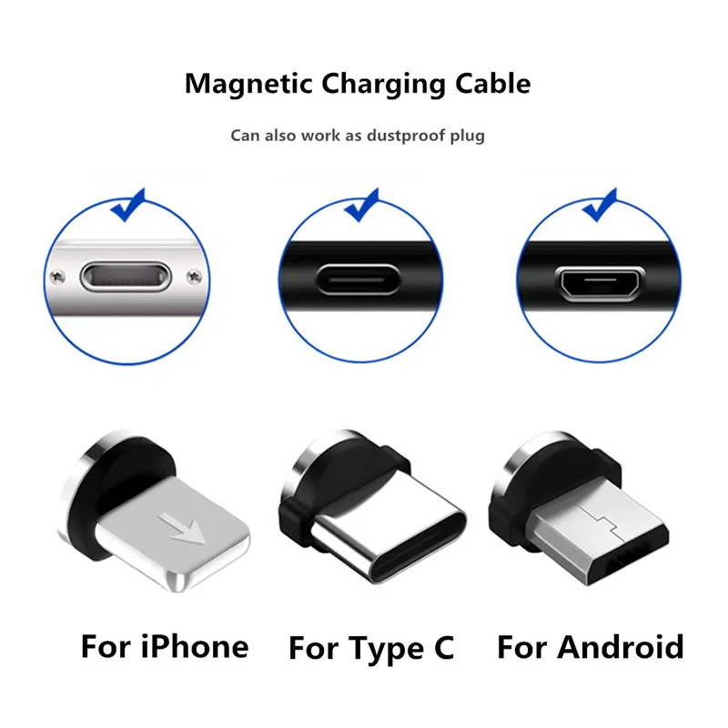 uslion 3 pcs magnetic tips for iphone samsung mobile phone replacement parts 3 in 1 plug micro converter cable adapter type c free global shipping