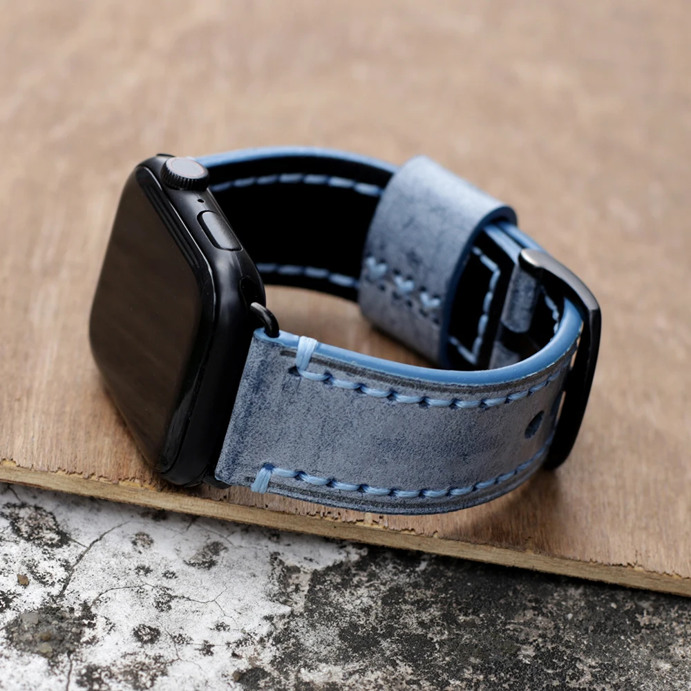 Vintage Leather Watchband Replacement for Apple Watch Band 44mm 40mm 42mm 38mm Series 4 3 2 Handmade Watch Strap
