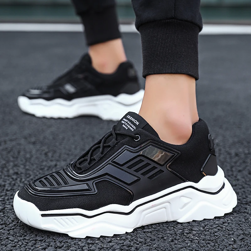 Кроссовки мужские из ПУ кожи повседневная обувь на шнуровке плоская подошва