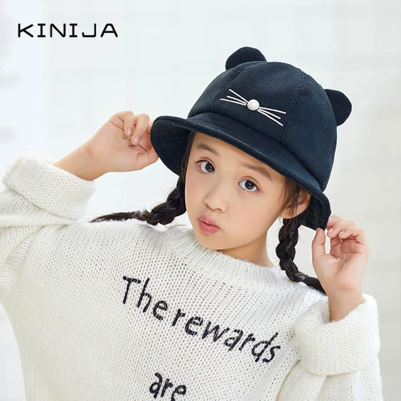 Шляпа для родителей и детей Женская шерстяная шляпа с кошачьими ушками рыбацкая