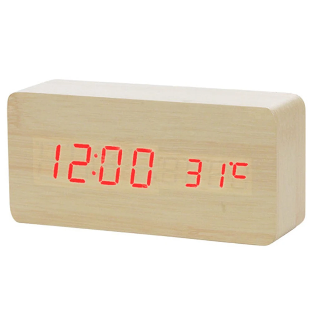15x4x7(cm)18 Многоцветный звуковой контроль деревянный квадратный светодиодный Настольный Будильник цифровой термометр деревянные usb/AAA отображение даты - Цвет: 15x4x7(cm)18