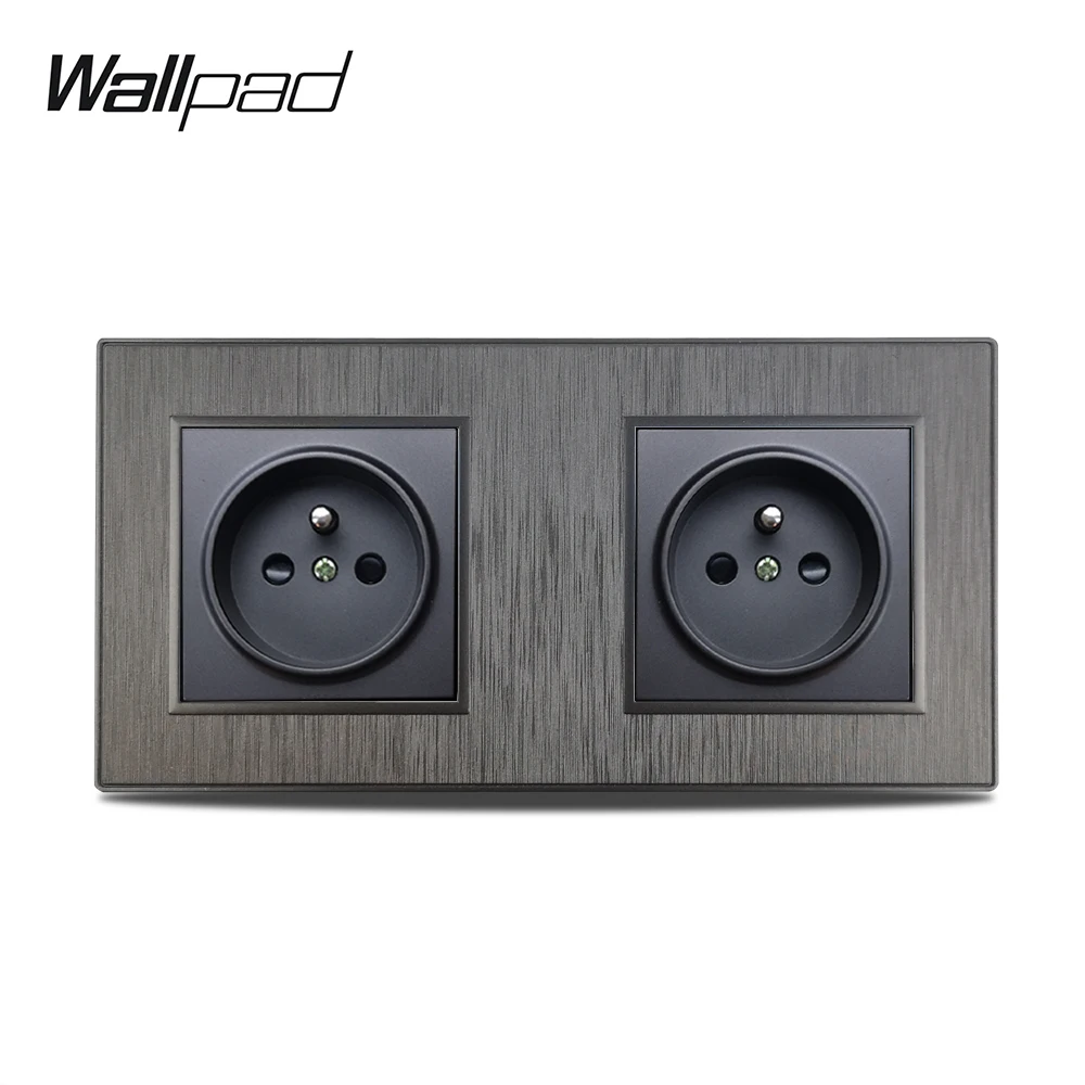 

Wallpad S6 Double 2 French Electric Outlet Power Wall Socket Plug Black Silver Gold Brushed PC Plastic Imitating Aluminum