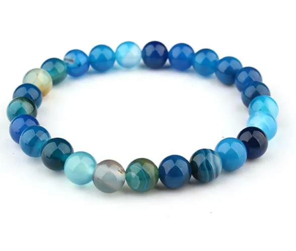 

8 мм Синий Панк Многоцветный натуральный агат камень Исцеление Рейки Будда, Йога браслет эластичный регулируемый вулканического камня брас...