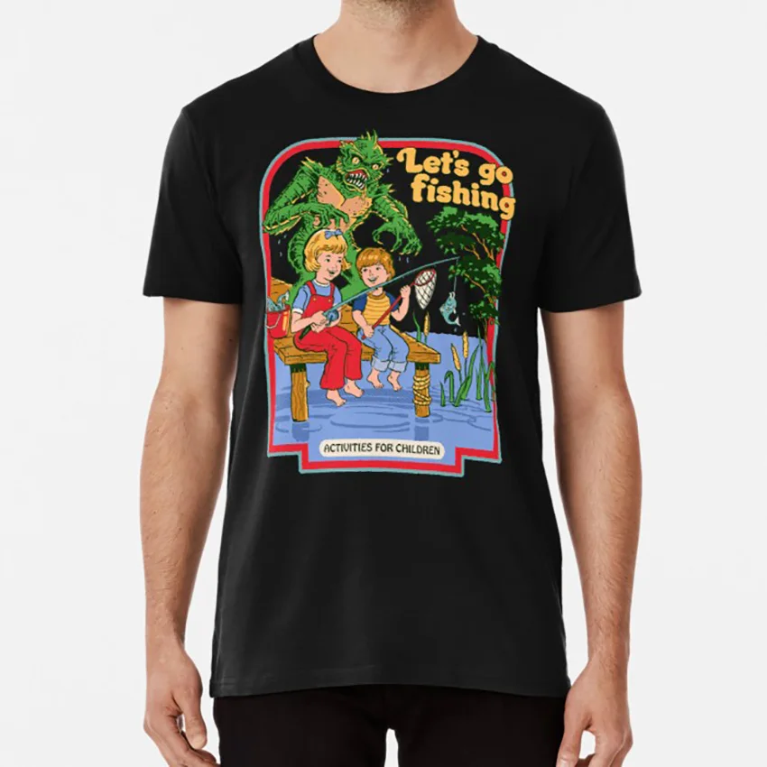 Let's Go рыболовная футболка Ретро Рыба летнее время ужас funnytee gillman creature Из Черной