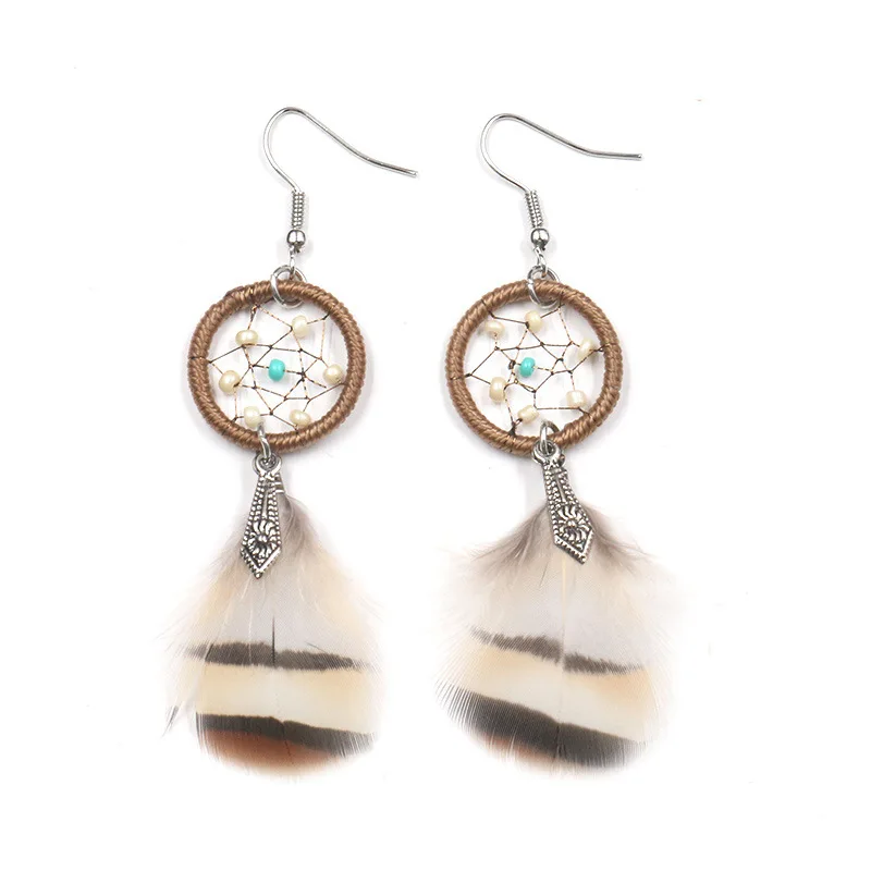 

New fashion and popular dream catcher earrings female personality feather pendant earrings bohemian simple jewelry