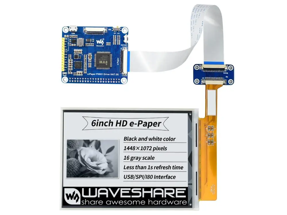 

Waveshare 6 дюймов E-Ink raw display1448 * 1072 высокое разрешение, черный/белый, 16 серый масштаб, без PCB