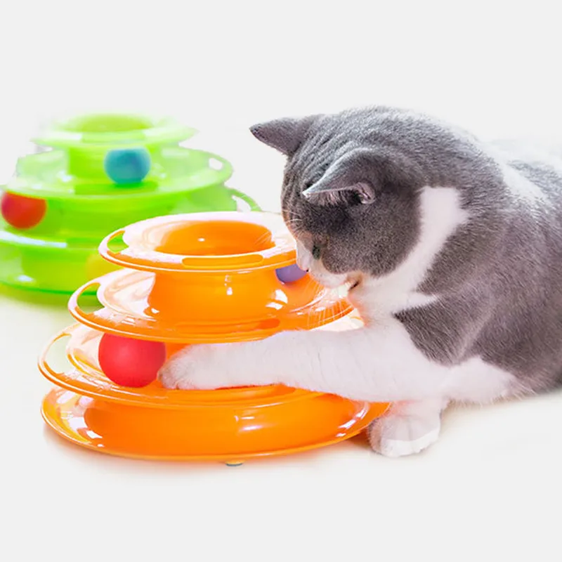 Three Levels pet cat toy Tower Tracks Disc cat Intelligence Amusement triple disc cat toys ball Training Amusement plate