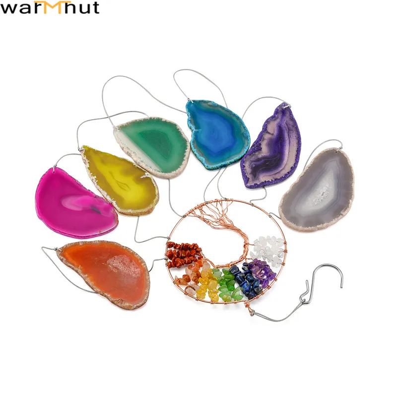 WarmHut 7 Чакра ломтики Древа Жизни из агата ветряные колокольчики рейки