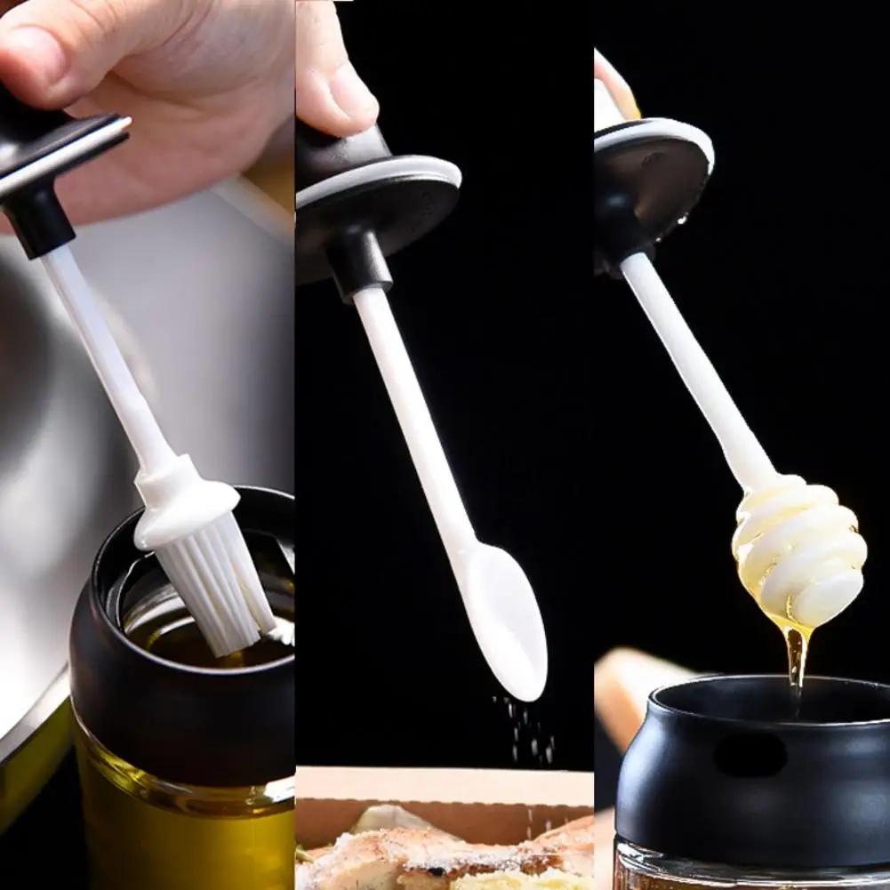 Кухонные стеклянные банки для приправ влагостойкие встроенные ложки/крышки