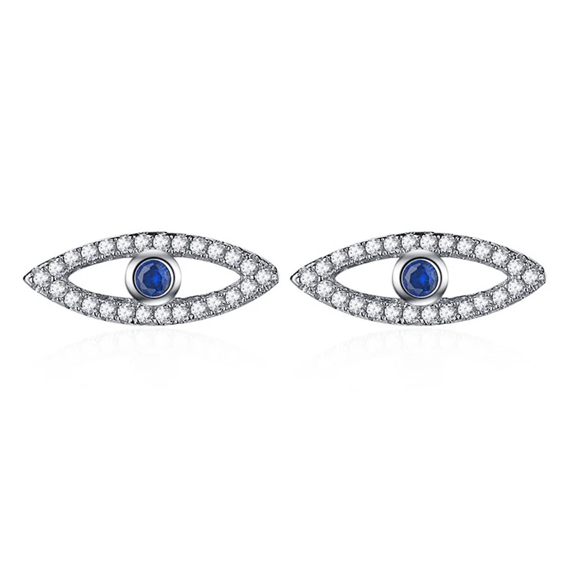 Joseph Mola 925 Sterling Silver Turkish Blue Evil Eye Earring Sapphire 7A Zircon Crystal Stud Earrings Blessing Protect Jewelry | Украшения