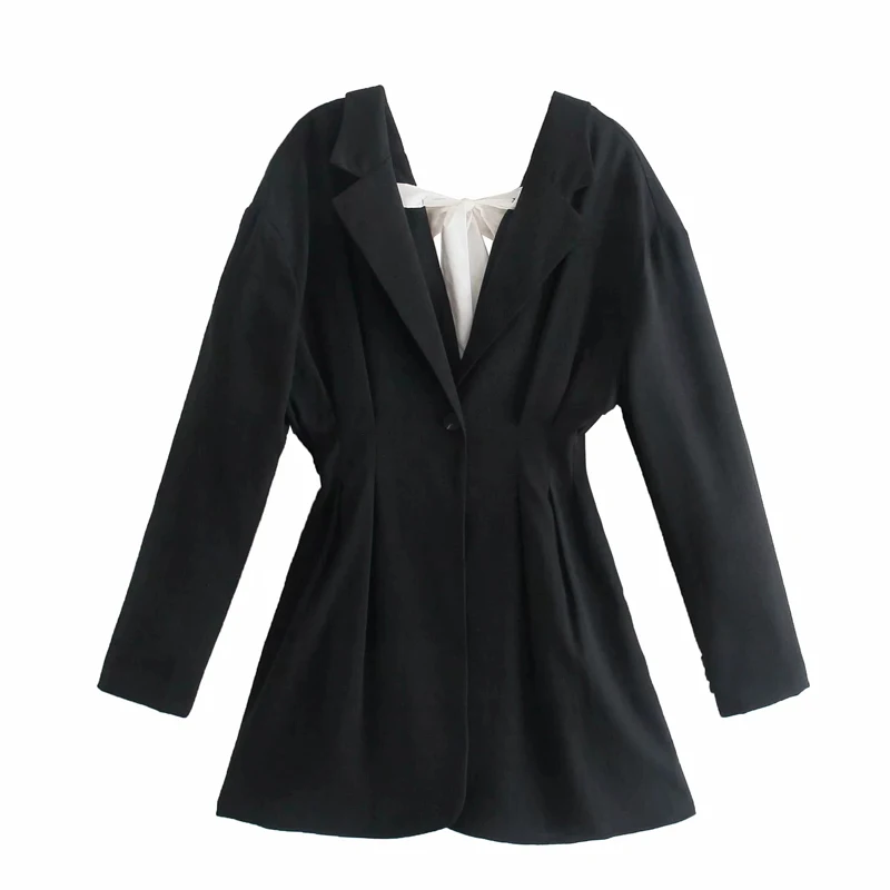 

Woman Fashion autumn Black mini Suit dress Women Elegant casual Long Sleeve back tie v-neck backless Office ladies' dresses 2021