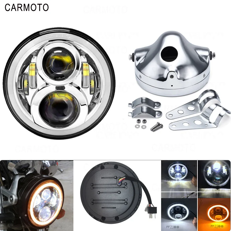 Прозрачный 1pcs 7 Inch DOT SAE E9 Motorcycle Headlamp with angle eye Led Headlight 7inch housing bucket trim ring for Touring Electra Glide - Цвет: Прозрачный
