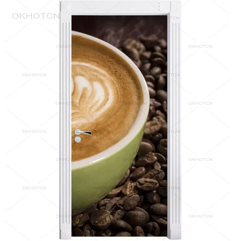 

Pvc Waterproof Art Home Coffee Brown Decor Decal Door Green a Cup 3D Print Sticker Self Adhesive Diy Paper for Bedroom Sticker
