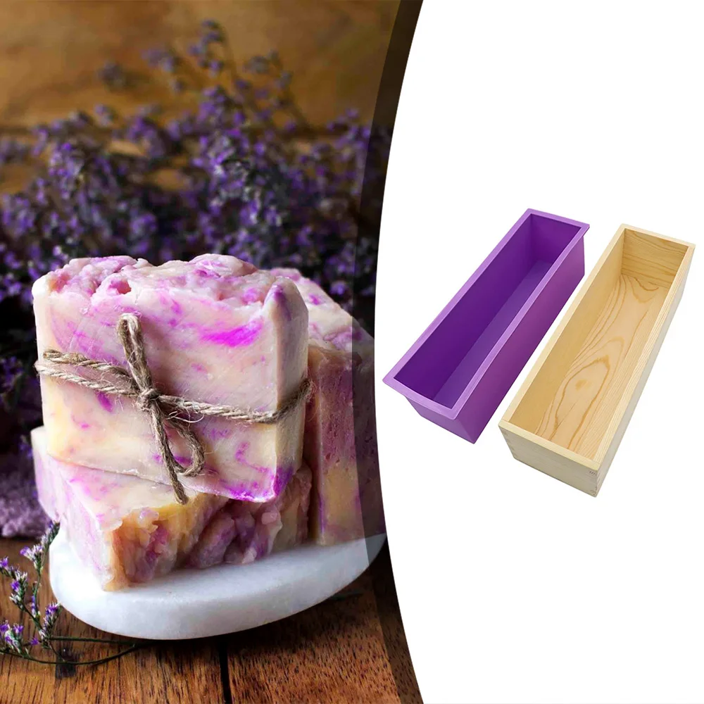 

Silicone Soap Mold Rectangular Flexible Mould With Wooden Box For DIY Handmade Soap Making Tools