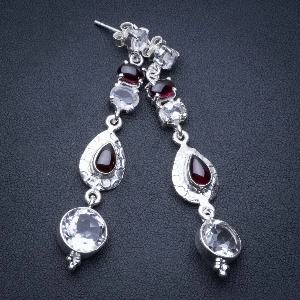 Натуральный белый топаз и Аметист Бохо 925 Висячие серьги из серебра пробы 2 1/2