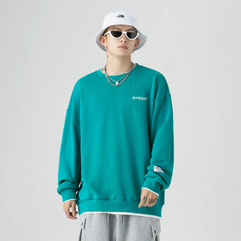 

2021 new couple sweater men and women fake two round neck tops