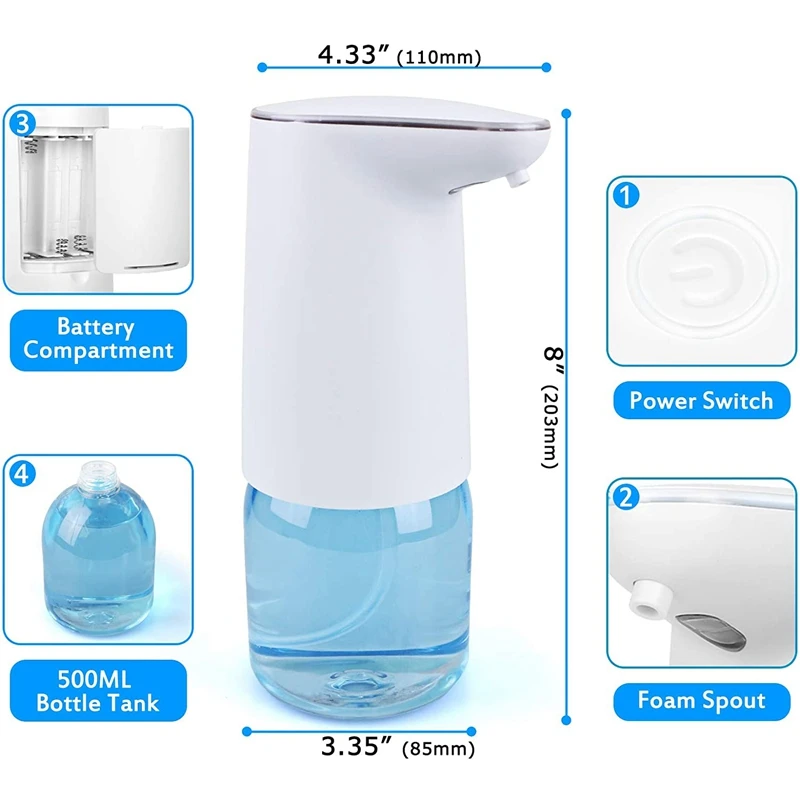 

Automatic Foaming Soap Dispenser Touchless Soap Foam Dispenser for Bathroom Countertop Soap Dispensers 500Ml/16.94Oz