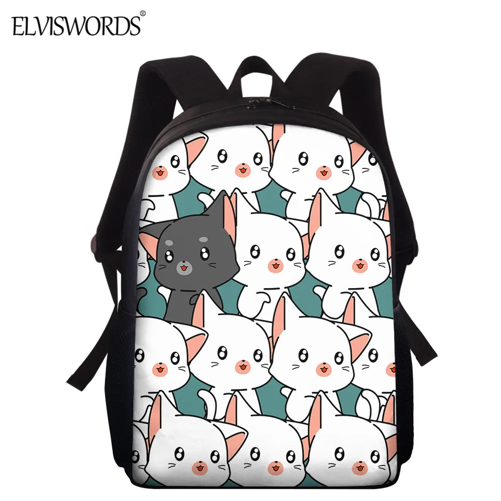 

ELVISWORDS Kawaii Cartoon Cat Pattern Primary Schoolbag for Girls Cute Teenage School Backpack Lovely Cat Brand Design mochila