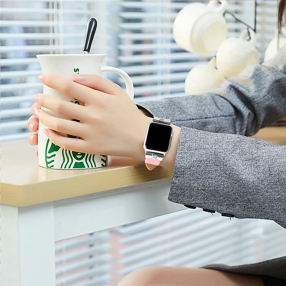 Ремешок из коровьей кожи для Apple Watch Band 42 мм 44 сменный Браслет iwatch Series 5 4 3