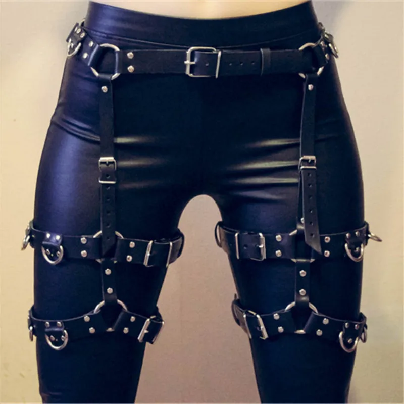 Фетиш хип хоп панк кожа белье Leg ремень подвязка пряжки ремня Готический