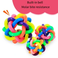 rainbow pet rubber chew toy ball with colorful bell bite resistant clean dog chew puppy training toy for puppy funny dogs cats