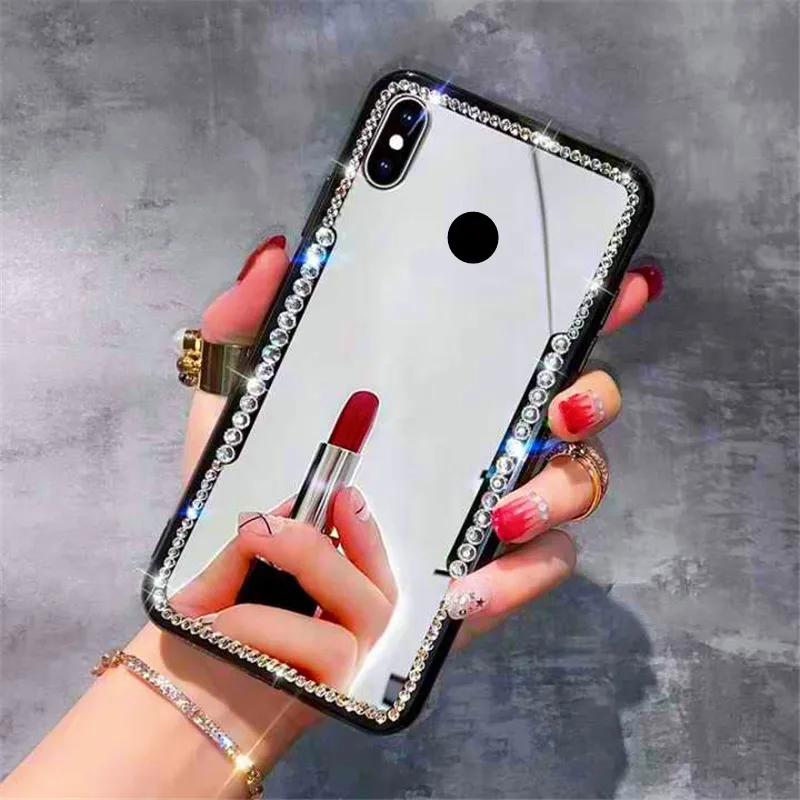 Модный сексуальный зеркальный женский чехол со стразами для макияжа Xiaomi Redmi Note 7