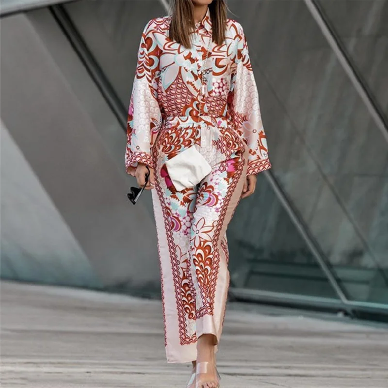 

Laamei Za Vintage Totem Floral Print Women Shirt Shorts Casual Sets 2021 Spring Summer Single Breasted Chic Female Streetwear