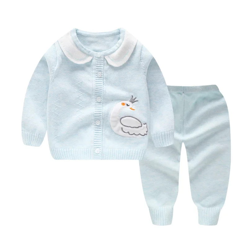 9143 sky blue Комплект из 2 предметов, Детский кардиган, Детский свитер, комплект, маленький Хлопковый вязаный свитер, пуловер свитер для мальчиков+ штаны, костюм комплект одежды для новорожденных - Цвет: 9143 sky blue