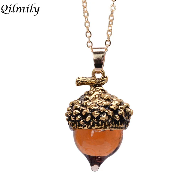 Qilmily, стекло, кристалл, желудь, дуб, капля воды, подвеска, ожерелье для женщин, античный бронзовый сплав, сосновые орехи, цепочка на свитер, ювелирное изделие, подарок