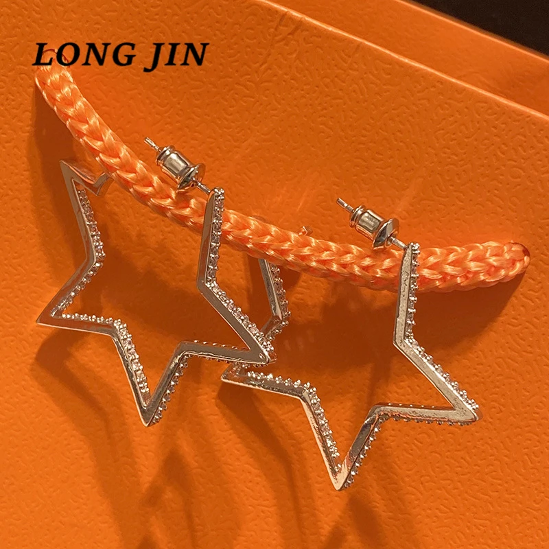 S925 иглы серьга в форме пентаграммы инкрустированные циркон серьги виде звезды