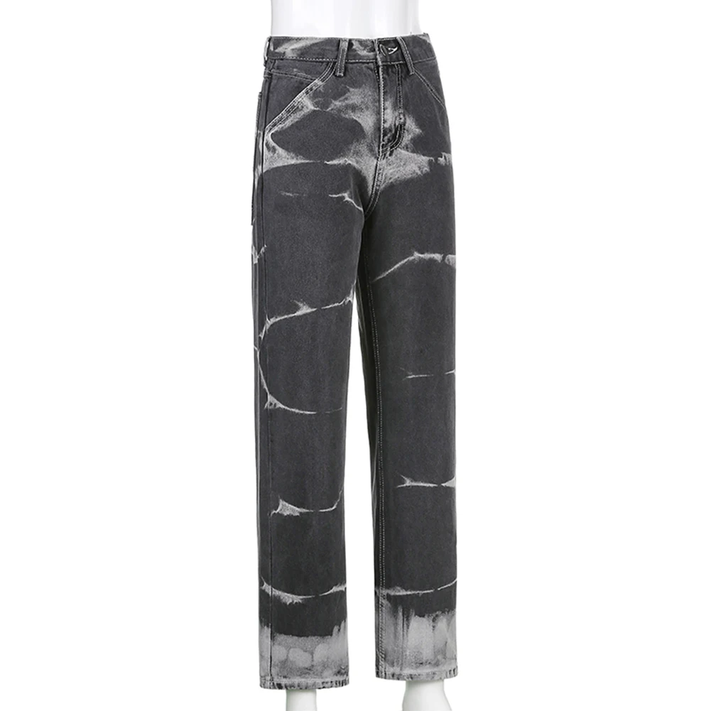 

Mom Jeans Casual Trousers Straight Denim Pants Aesthetic Joggers Print Baggy High-waist Tie-dye Vintage Women Streetwear