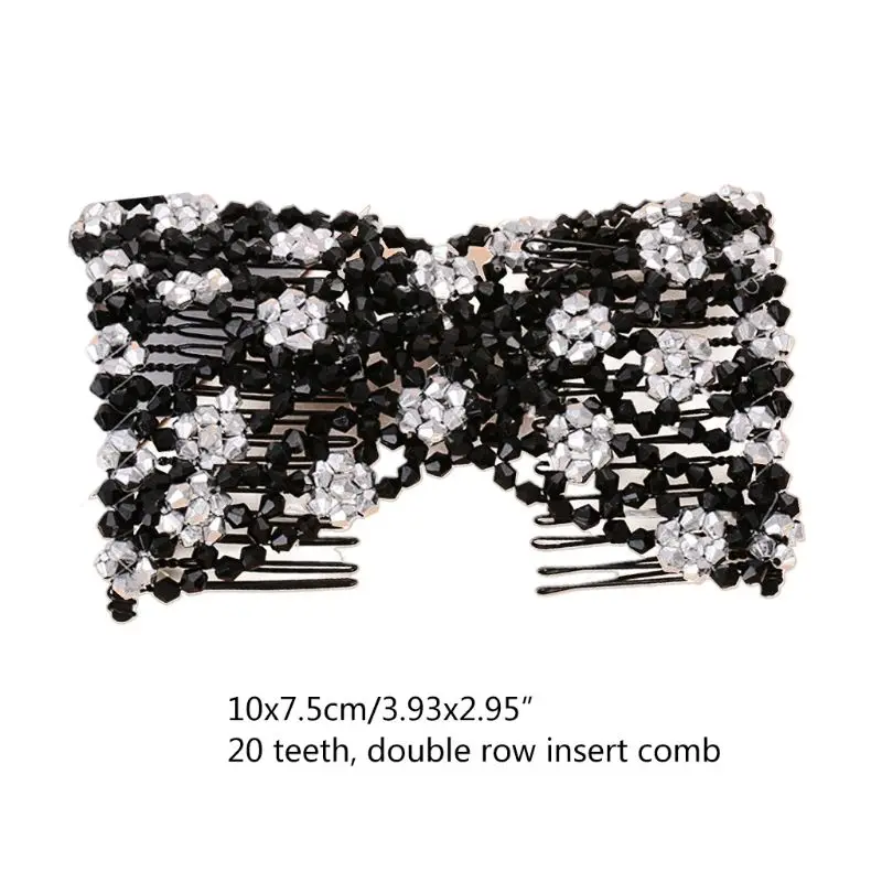 

Women Handmade Pearl Beaded Jewelry Magic Hair Side Combs Stetchable Double Clip